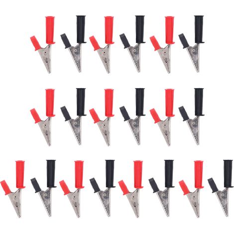 10 jeux de pinces crocodiles pour tests d'isolation, prise jack 4 mm, ouverture 10 mm, coloris rouge et noir, J.60046 (1/5)