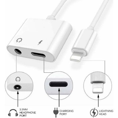 Adaptador de conector de auriculares para iPhone Xs/Xs Max/XR/8/8 Plus/X(10)/14/14 Plus, adaptador a conector de 3,5 mm, accesorios de carga para coche, cables de audio y adaptador divisor de conector (1/4)