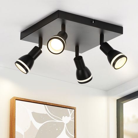 GBLY LED Deckenleuchte 4 Flammig Deckenstrahler: quadratischen 4-Kopf-Ausführungen Schwarz Deckenlampe Spots GU10 Schwenkbar Wandstrahler Innen Metall , Ohne Leuchtmittel
