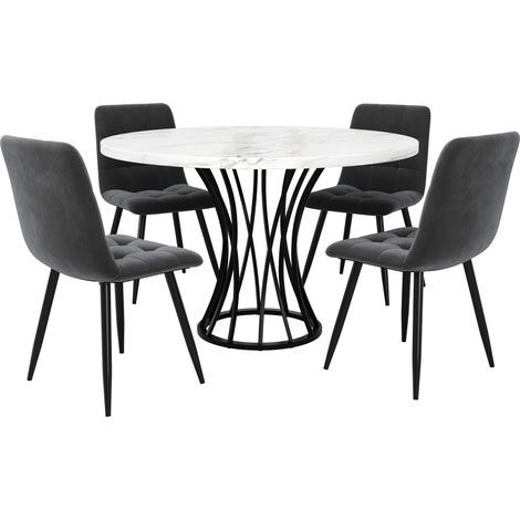 Conjunto de comedor de 5 piezas mesa redonda 100 cm MDF y metal sillas de terciopelo gris (1/5)
