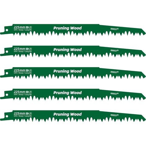Lot de 5 lames de scie sabre pour bois, 225 mm, 5TPI, pour couper le bois de chauffage, le bois humide, le bois brut, le bois tendre, le bois vert, pour couper les racines, simple et durable. (1/5)