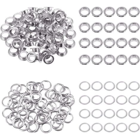 100 - Œillets Métalliques - Rondelles Acier Inoxydable - Réparation Toile Cuir Rideaux - Trou 8 mm - Argenté (1/5)