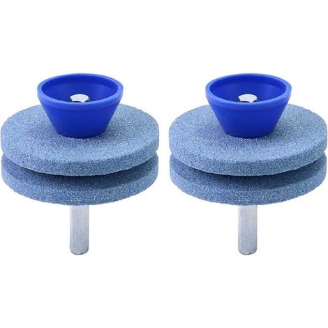 2 pièces Affûteur de Lame de Tondeuse à Gazon, Meule Bleue Double Couche en Corindon Affûteur de Lame de Tondeuse à Gazon, Roue en (1/5)