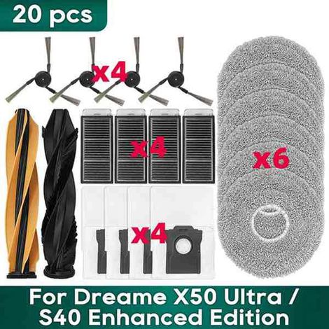 19 replacement parts for main brush filter, mop and dust bag for the Chase X50 Ultra S40 Enhanced Edition vacuum cleaner
