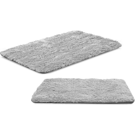 Tappetino antiscivolo per cuccia per cani, 100x70 cm, a pelo lungo, grigio chiaro.