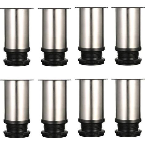 Lot de 8 Pieds de meubles, réglables Pied pieds de meubles - Chrome Métal - Hauteur réglable (Total: 80-95mm) (1/4)