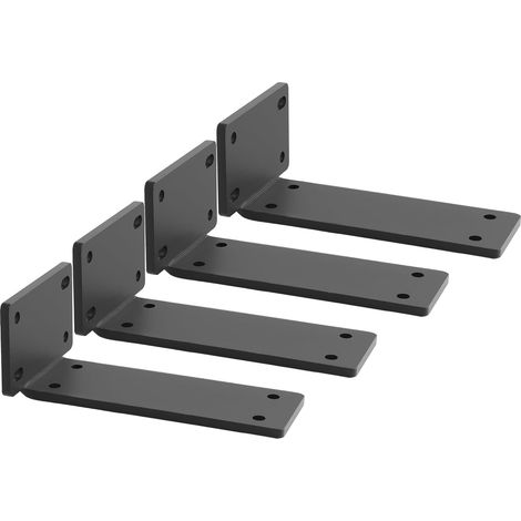 Lot de 4 - Support étagère - Équerre murale - Métal robuste antirouille pour rangement bois - Usage intérieur garage cuisine bureau - Noir - 13x8x5cm (1/5)