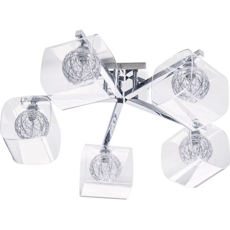 Litecraft Verona Ceiling Light Semi Flush 5 Arm Chrome With Glass & Wire Shades (1/5)