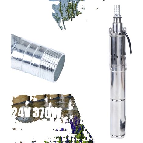 Bomba de agua solar, bomba sumergible de 370 W para pozos profundos, alto caudal con controlador MPPT, acero inoxidable para riego y uso doméstico, color plata, 24 V (1/2)