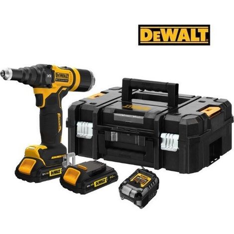 DEWALT RIVETTATRICE A BATTERIA 18V XR 4.8 MM 2 BATTERIE 2 AH DCF403D2GT-QW (1/4)