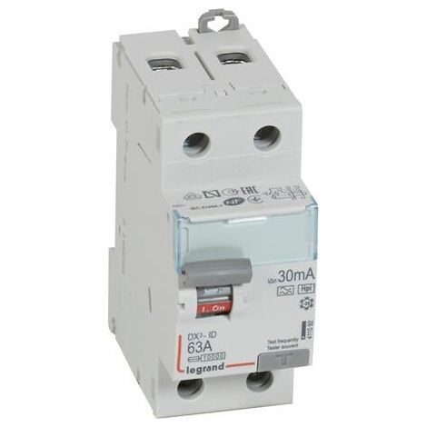 Interrupteur différentiel DX³-ID arrivée haute et départ bas à vis - 2P 230V 63A typeF 30mA - 2 modules - LEGRAND
