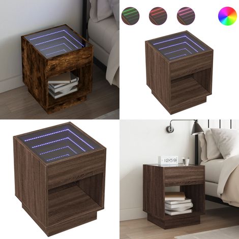 vidaXL Table de chevet avec LED infini chêne marron 40x40x50 cm (1/5)