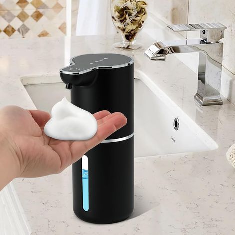 Dispenser di sapone automatico ricaricabile, dispenser senza contatto regolabile su 4 livelli per cucina, supporto a parete regolabile (nero) (1/5)