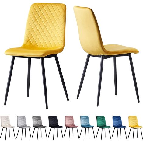 Set of 2 Designer Velvet Fabric Dining Chairs Metal Legs Lexi Chairs YELLOW