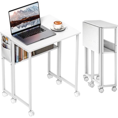 Beyamis Bureau pliable, convertible en table latérale, étagère ouverte, Blanc (1/5)