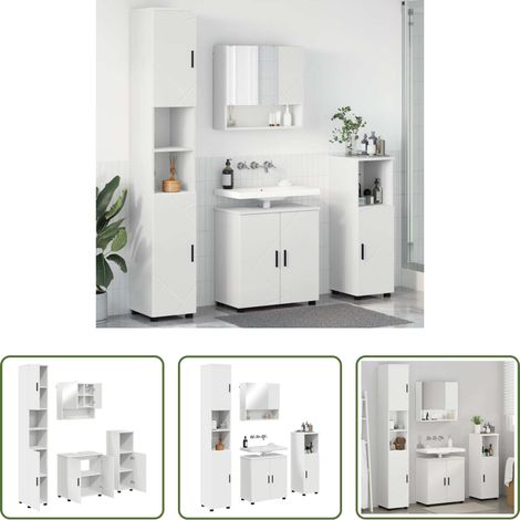 Meuble sous-vasque - Ensemble de mobilier de salle de bain Montage mural 4 pcs Blanc (1/5)