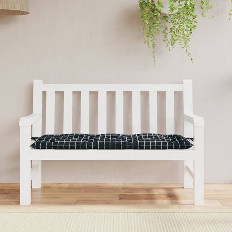 Cojín para banco de jardín tela a cuadros negro 120x50x7 cm