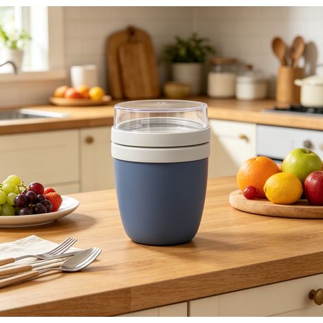Gobelet à yaourt portable, grand modèle couleur bleu marine, boîte de conservation multifonction, contenant pratique pour petit-déjeuner, fruits et déjeuner, nomade et étanche pour voyage et cuisine q (1/5)