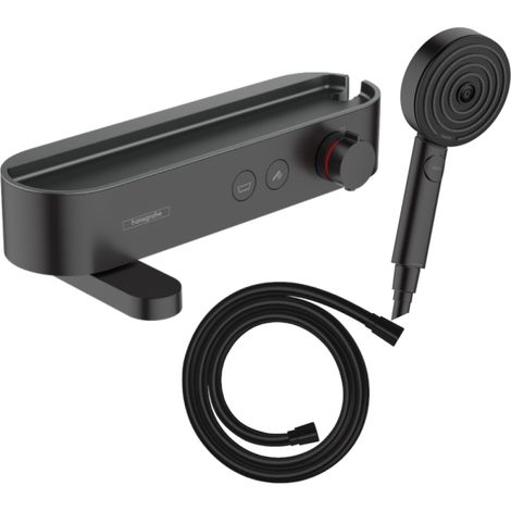 Pack mezclador termostático para baño/ducha HANSGROHE ShowerTablet Select + flexo Isiflex + rociador de ducha Pulsify Select de 3 chorros, negro mate