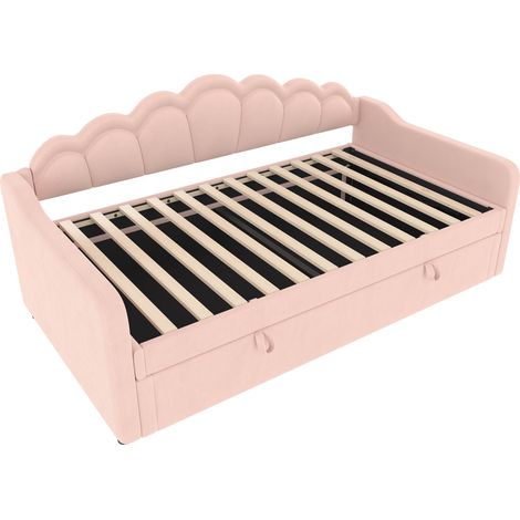 Cama de día con almacenamiento hidráulico 90x200 cm terciopelo rosa HOMVRA (1/5)