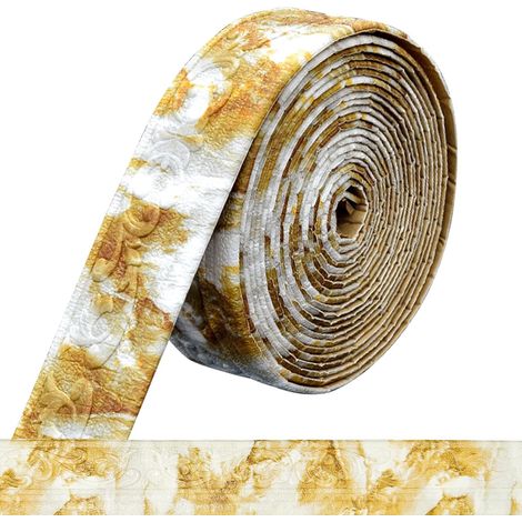 Moulures décoratives autocollantes - Marbre doré - 10 m x 8 cm x 5 mm - Frise 3D imperméable - Pour couloirs, peintures murales, plafonds, coins, lignes (1/5)
