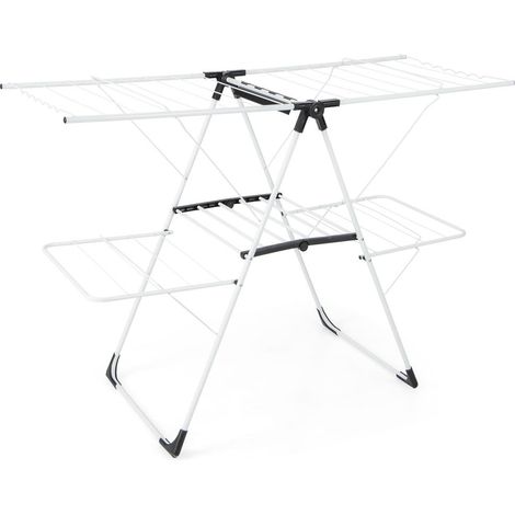 2 Niveaux Réglables Étendoir à Linge Pliable Séchoir pour Séchage de Vêtements de Toutes Longueurs (1/5)