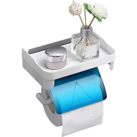 Porte-rouleau de papier essuie-tout avec étagère adhésive, support pour papier toilette sans perçage, pour salle de bain, cuisine et salle de bain (1/5)