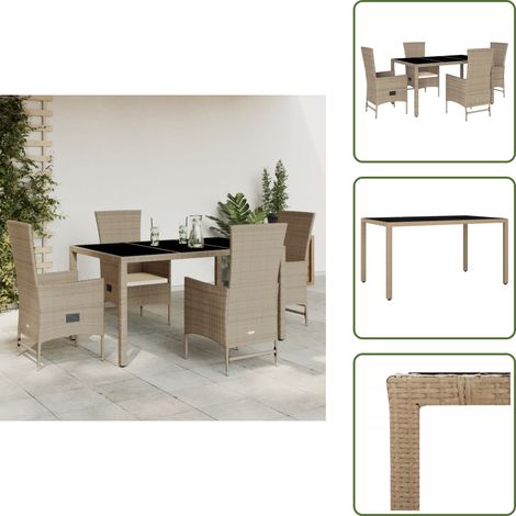 Ensemble à manger de jardin avec coussins 5pcs Beige poly rotin - Salon De Jardin - Meuble De Jardin - Set Salon De Jardin - Table De Jardin - Chaises De Jardin (1/5)
