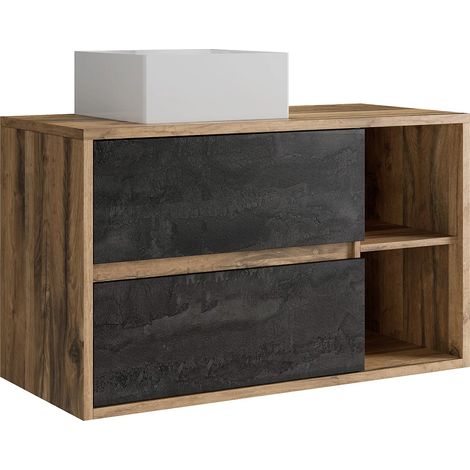 Meuble de salle de bain suspendu avec vasque carrée - Coloris naturel et anthracite - 100 cm - TIKITIKI (1/5)