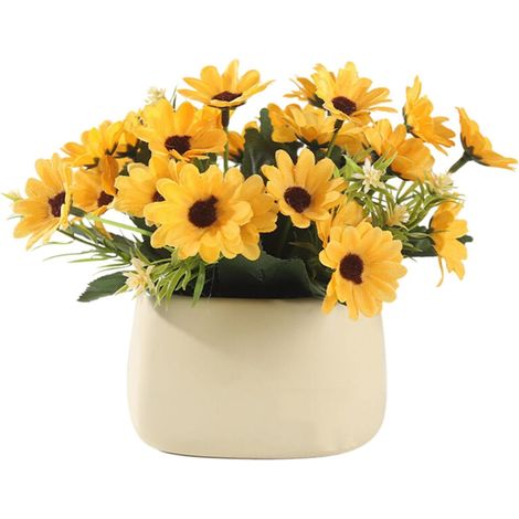 Tournesol Artificiel - Pot Inclus - Diamètre Fleur 13 cm - Tige Flexible Avec Fil Métallique - Décoration Intérieure Extérieure - Lot de 1 (1/4)