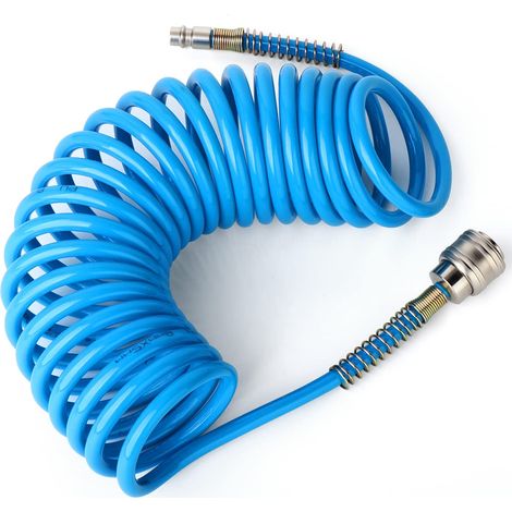 Blue 8mm OD PU Air Spiral Flexible, 10M longueur avec raccords d'accouplement d'outil pneumatique (1/5)