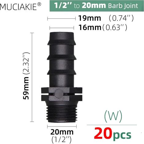 (Wx20pcs) Raccords de tuyauterie pour eau, adaptateurs de raccordement égaux, coudes, tés, bouchons, raccords cannelés pour irrigation goutte à goutte 1/2 3/4'' (1/5)