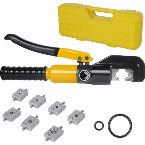 10T Pince à sertir hydraulique manuelle, équipée de 8 jeux de matrices (4/6/10/16/25/35/50/70mm²), avec poignées antidérapantes, adaptée pour les chantiers de construction, les ateliers ou l'entretien (1/5)