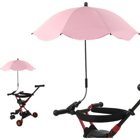 Parasole per passeggino, ombrello universale da 35,5 cm con clip, parasole regolabile a 360° per passeggino, bicicletta, sedia a rotelle, sedia da spiaggia, rosa