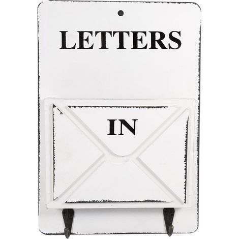 Lot porte-courrier mural en bois blanc avec crochets, rangement créatif pour clés et courrier, décoration maison élégante. (1/3)