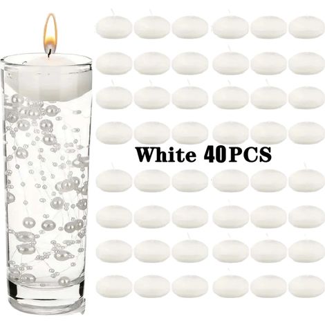 Velas flotantes, sin perfume, antigoteo, blancas - 40 unidades (1/2)