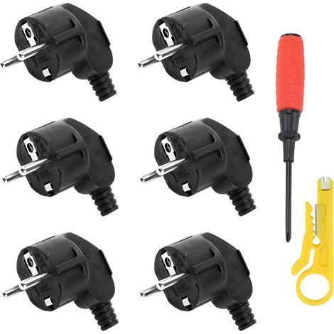 6 Prises Electriques Mâles Schuko 16A 250V IP20 Pour Câbles 8-10mm Usage Intérieur Extérieur (1/5)