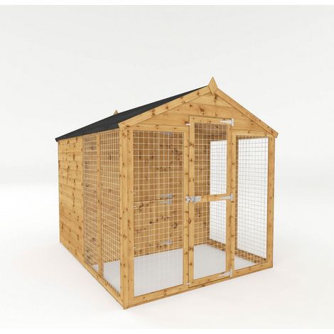8 x 6 Feet Staffordshire Dog Kennel and Run - Timber - L243.4 x W205.6 x H201.5 cm - Brown