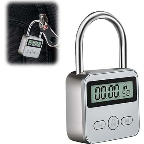 Kofferschloss mit LCD-Bildschirm, USB-wiederaufladbar, mit Timer und Zahlenschloss zur Vorbeugung schlechter Angewohnheiten (Geld). - Crezuo (1/4)