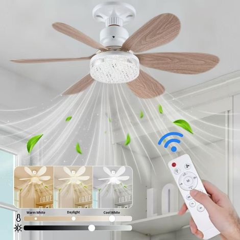 Ventilateur de plafond à brancher avec éclairage LED à intensité variable, 40 W, avec télécommande, idéal pour le salon et la chambre, E27. (1/5)