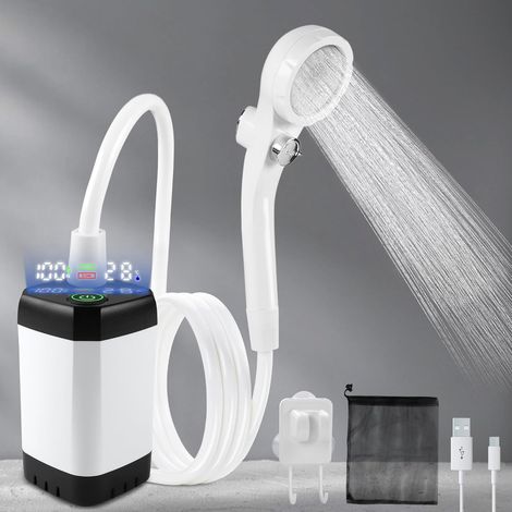 Douche de camping avec pompe [90-140 min] – Pompe étanche IPX7 avec affichage de la température et régulation de la pression  Douche d'extérieur portable pour camping, douche pour chien (1/5)