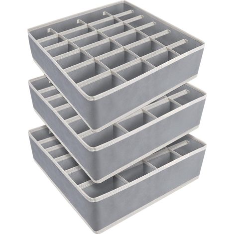 Lot de 3 Organiseurs de Tiroir Pliables, 24 Cellules, Séparateur de Tiroir pour Chaussettes, Sous-vêtements, Ceintures et Cravates (Gris)