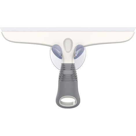 Raclette Vitre Silicone avec Support Ventouse, Raclette Douche 25cm Raclette Vitre Professionnel pour Pare-Brise Voiture,Fenêtre, Raclette à Salle de Bain avec Poignée Ergonomique, Blanc & Gris (1/5)