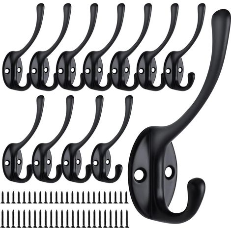 (12 Pièces) Patère Murale,Vintage Noir Crochets Mural Muraux Double Manteaux Patères Coat Hooks avec Vis pour Porte Manteau Salle de Bain Cuisine