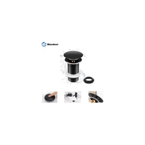 2 pièces Bonde de Lavabo Noir Sans Trop Plein, Bonde de Lavabo Pop Up Noir Universelle, Bonde de Vidage Sans Trop Plein, Bonde de Vidange Sans Trop Plein, Bonde Pop Up Automatique pour Vasque a Poser