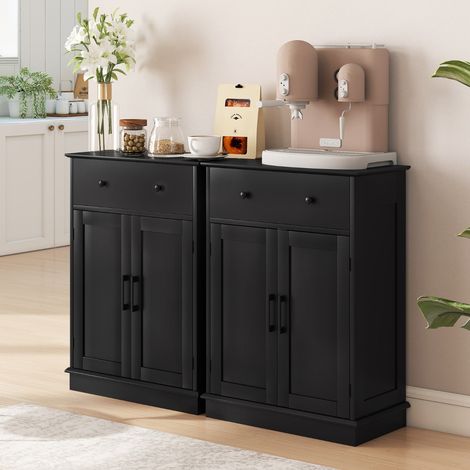 Meuble de Rangement de Salle de Bain avec Portes Buffet Moderne avec Tiroir et Étagère Réglable Meuble de Bar à Café Noir (1/3)
