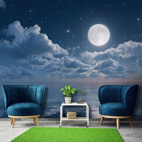 Fototapete Ozean Nacht Mond, für Wohnzimmer und Schlafzimmer, 150 x 105 cm – Komplettset inkl. Kleister & Anleitung (1/5)