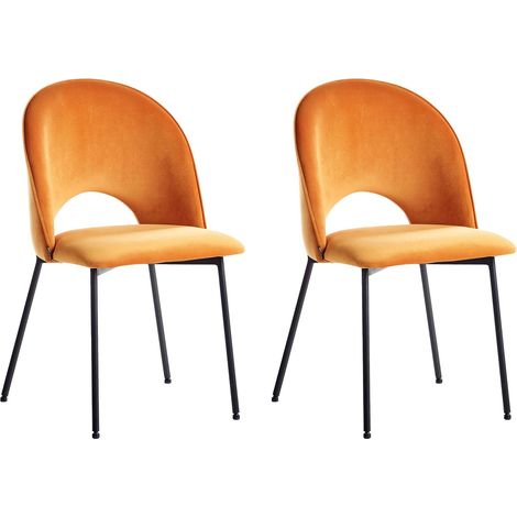 Lot de 2 Chaises de Salle à Manger Rétro en Velours Glamour Orange Covelo (1/5)