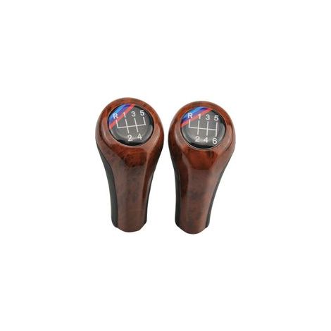 Pommeau de levier de vitesse en bois, compatible avec les accessoires de levier de vitesse à transmission manuelle des voitures BMW, logo incliné en bois de pêcher, ensemble 6 vitesses (une pièce). (1/4)
