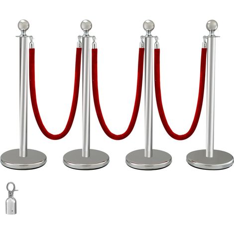 poteaux argentés de 95 cm avec 3 cordes en velours rouge de 1,5 m - Barrières de contrôle de foule en acier inoxydable pour tapis rouge, mariage, exposition et fêtes